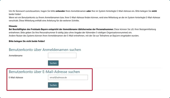 Benutzer über E-Mail-Adresse suchen